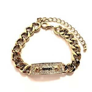BEBE RHINESTONE TAG CUBAN BRACELET
